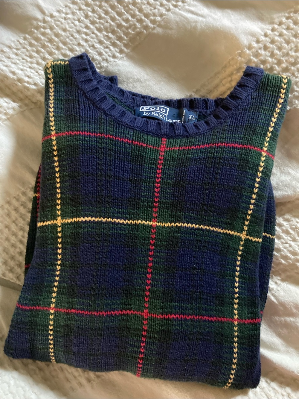 Ralph Lauren Polo  Navy, Green & Red Plaid Crewneck Sweater XL